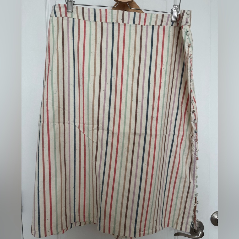 Madewell Cream Midi Skirt with Red and Blue Stripes